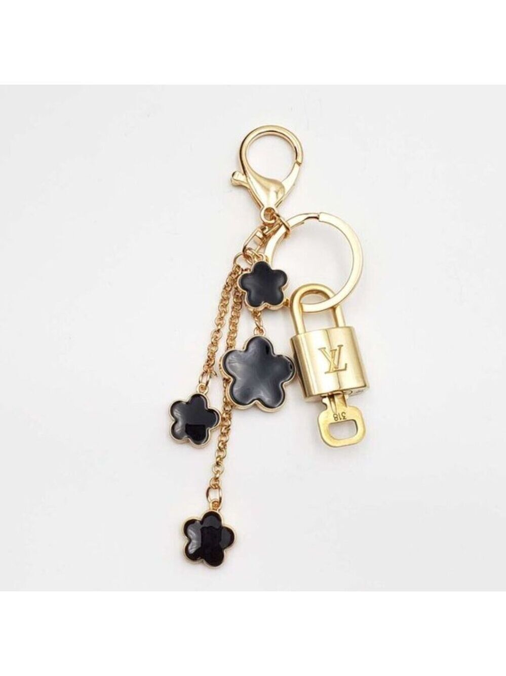 LV Authentic Gold Padlock 🔒 Key Set w/ Unbranded Flower Keychain Charm
